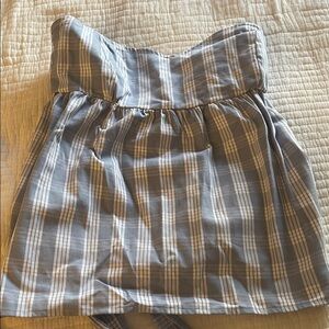 Gray Plaid Strapless Top